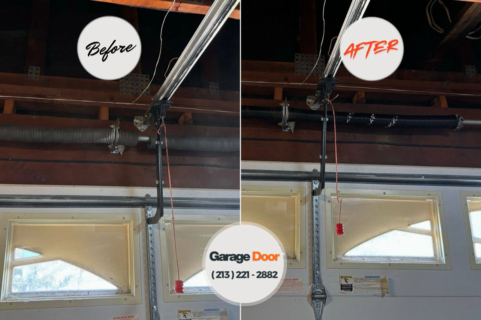 Before and after: garage door spring repair Woodworth, LA